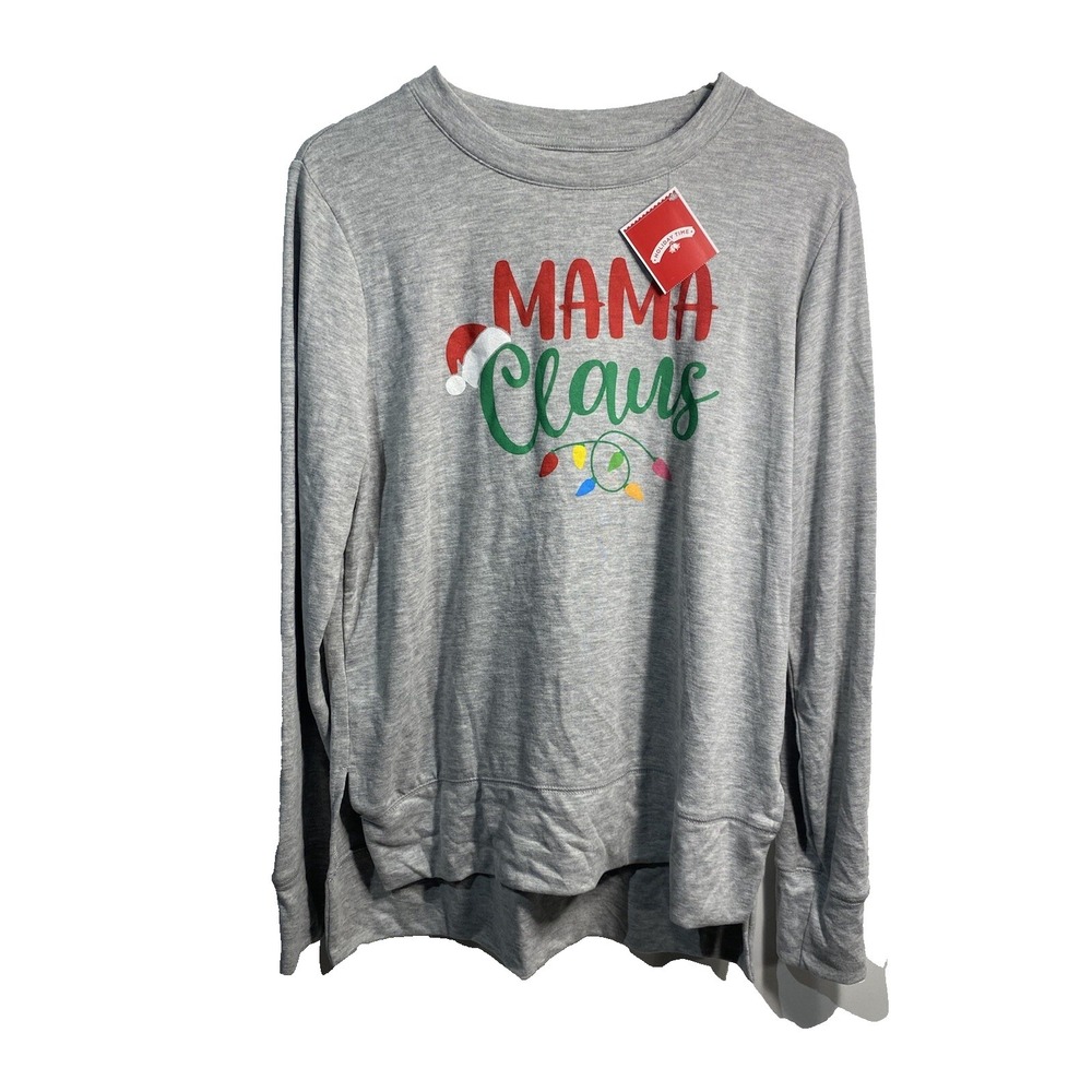 holiday time womens grey long sleeve shirt size medium 8 10‎